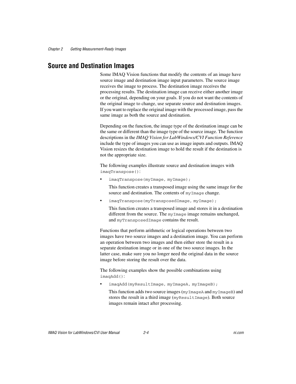 Source and destination images, Source and destination images -4 | National Instruments IMAQ Vision for LabWindows TM /CVI User Manual | Page 20 / 119