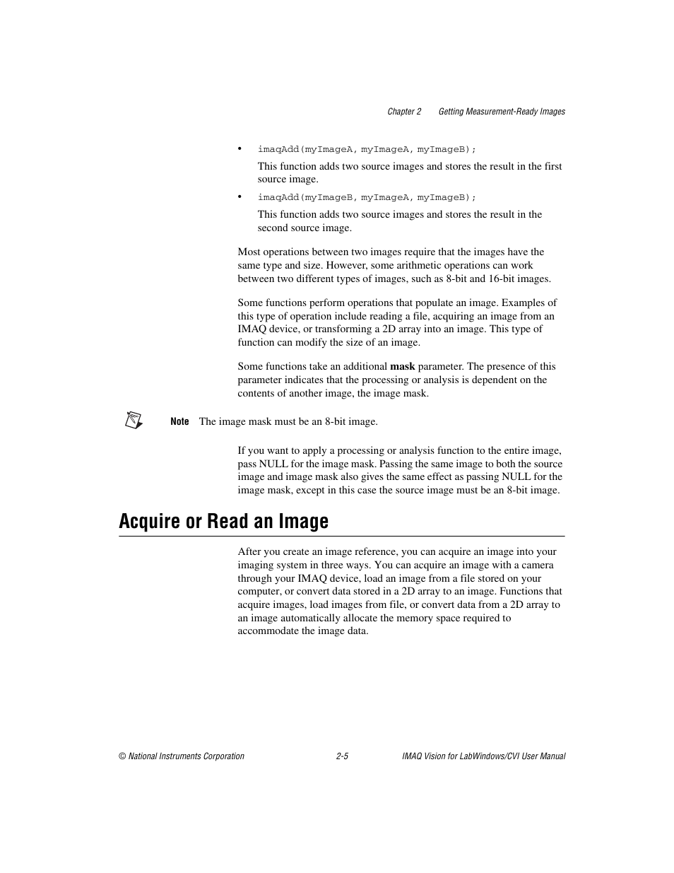 Acquire or read an image, Acquire or read an image -5 | National Instruments IMAQ Vision for LabWindows TM /CVI User Manual | Page 21 / 119