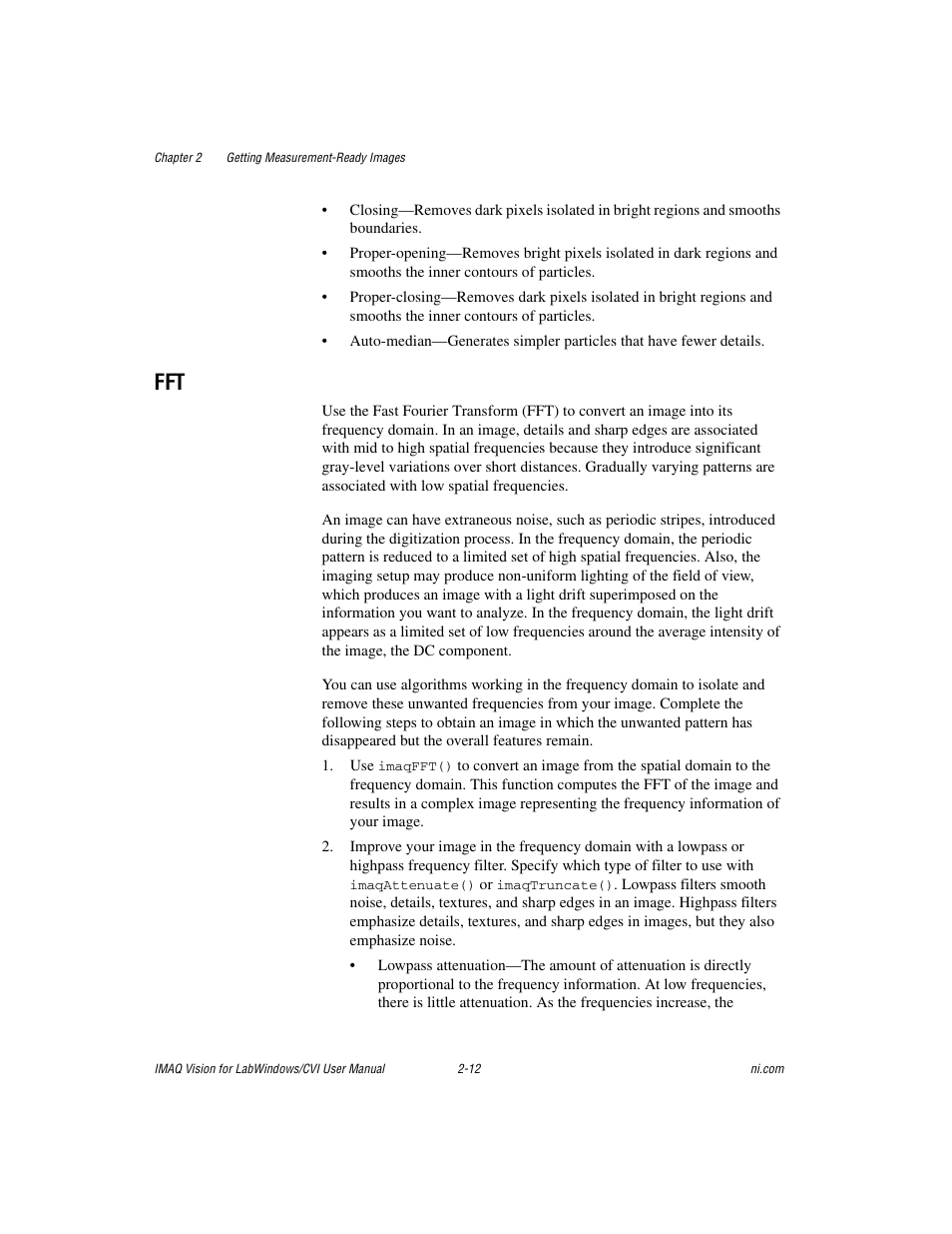 Fft -12 | National Instruments IMAQ Vision for LabWindows TM /CVI User Manual | Page 28 / 119