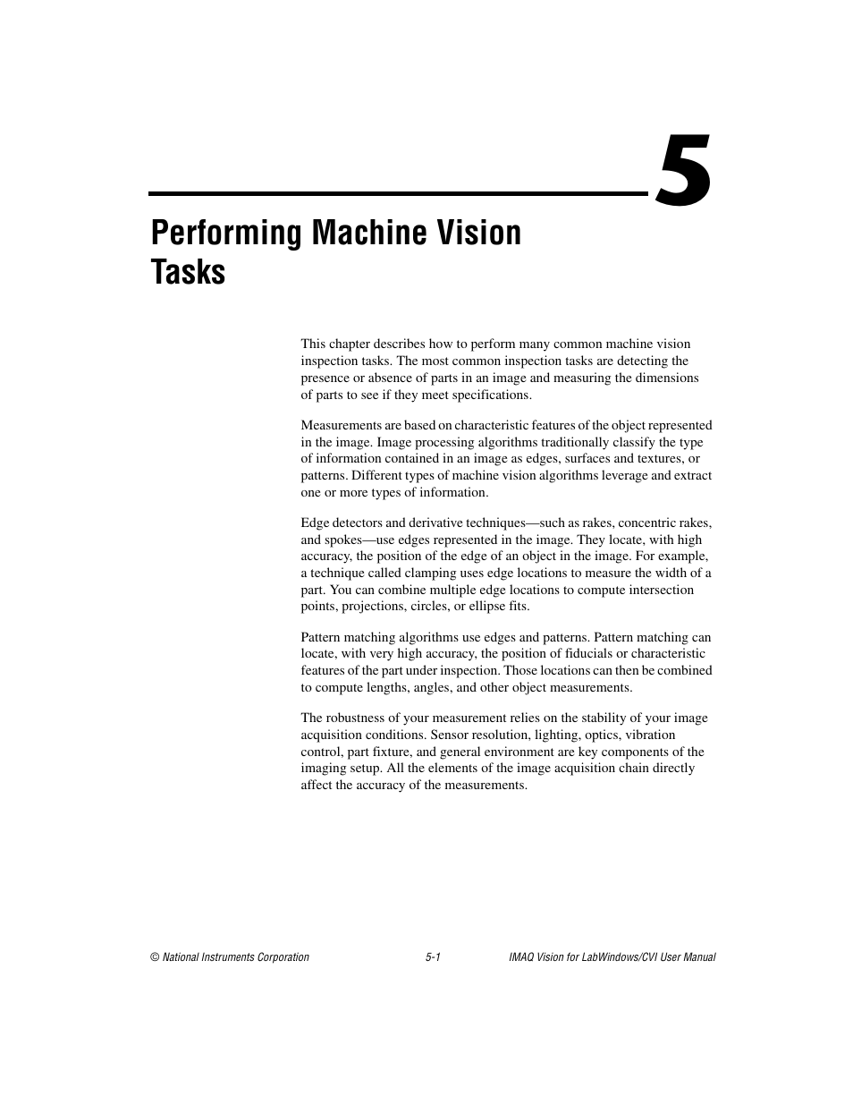 Chapter 5 performing machine vision tasks, Performing, Machine vision tasks | Performing machine vision tasks | National Instruments IMAQ Vision for LabWindows TM /CVI User Manual | Page 53 / 119