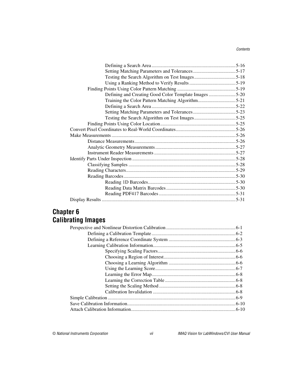 Chapter 6 calibrating images | National Instruments IMAQ Vision for LabWindows TM /CVI User Manual | Page 6 / 119