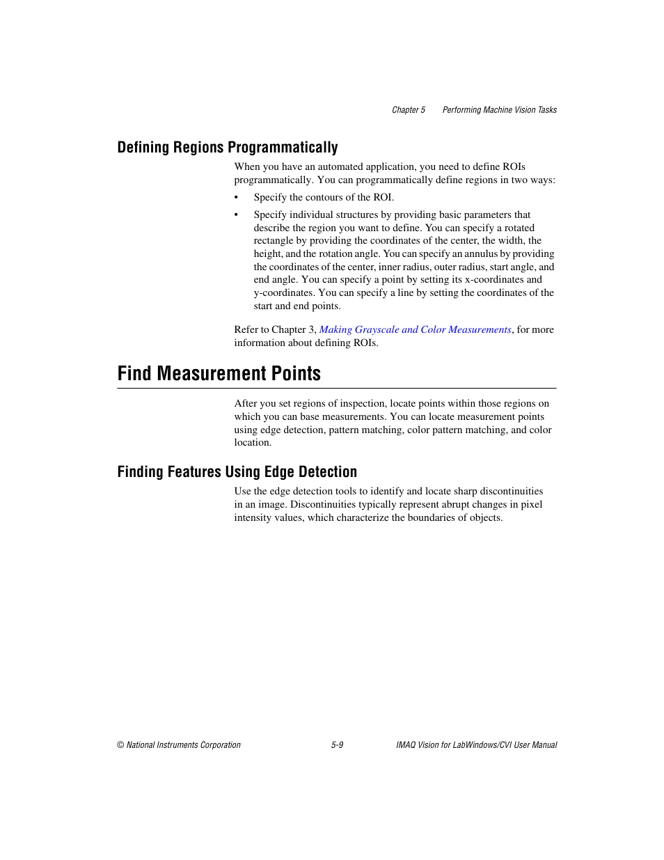 Defining regions programmatically, Find measurement points, Finding features using edge detection | Defining regions programmatically -9, Find measurement points -9, Finding features using edge detection -9 | National Instruments IMAQ Vision for LabWindows TM /CVI User Manual | Page 61 / 119