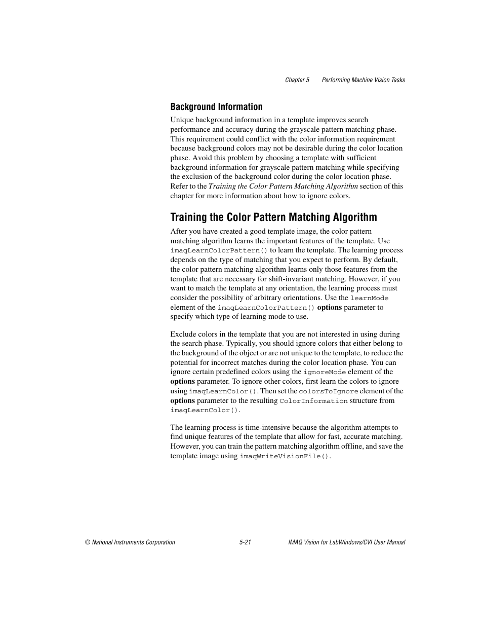 Training the color pattern matching algorithm, Training the color pattern matching algorithm -21 | National Instruments IMAQ Vision for LabWindows TM /CVI User Manual | Page 73 / 119