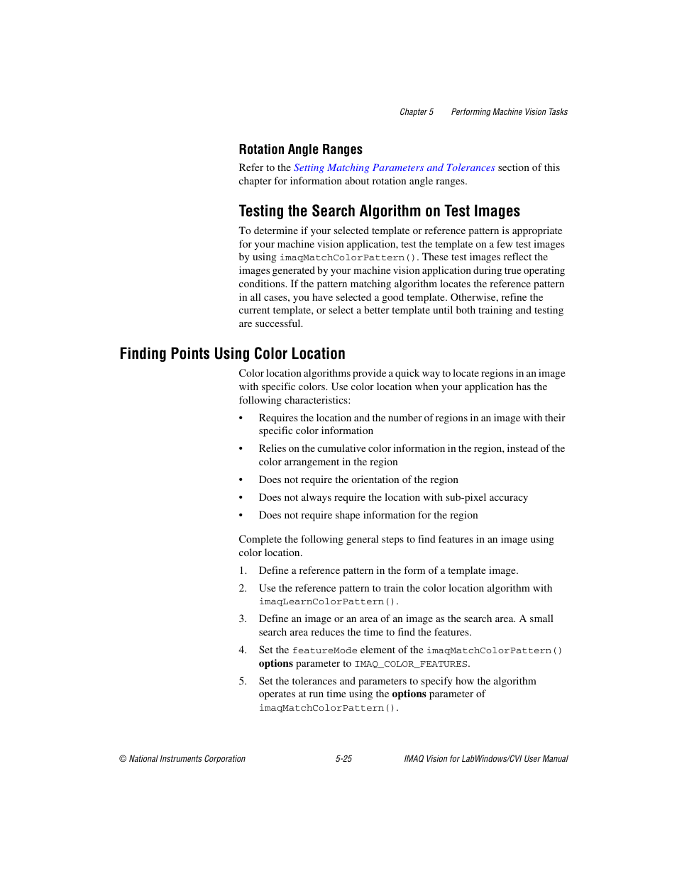 Testing the search algorithm on test images, Finding points using color location, Testing the search algorithm on test images -25 | Finding points using color location -25 | National Instruments IMAQ Vision for LabWindows TM /CVI User Manual | Page 77 / 119
