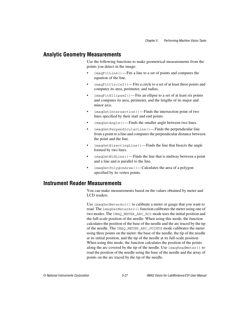 Analytic geometry measurements, Instrument reader measurements | National Instruments IMAQ Vision for LabWindows TM /CVI User Manual | Page 79 / 119