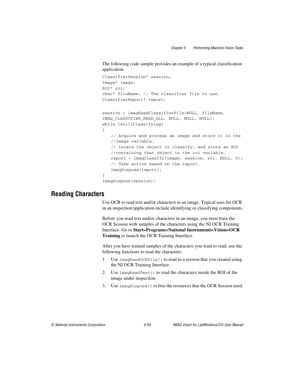 Reading characters, Reading characters -29 | National Instruments IMAQ Vision for LabWindows TM /CVI User Manual | Page 81 / 119