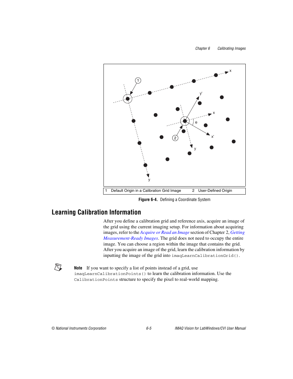 Figure 6-4. defining a coordinate system, Learning calibration information, Learning calibration information -5 | National Instruments IMAQ Vision for LabWindows TM /CVI User Manual | Page 90 / 119