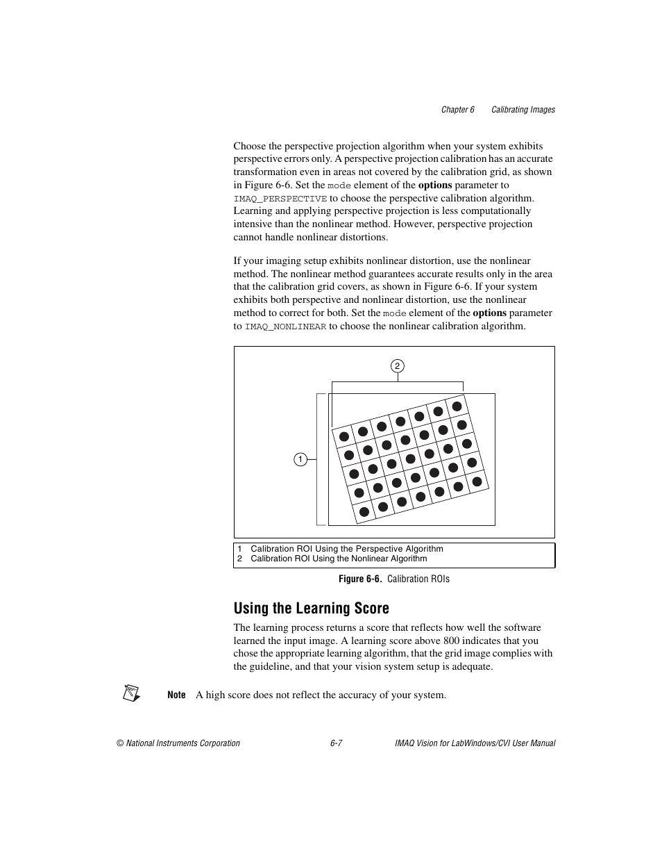 Figure 6-6. calibration rois, Using the learning score, Using the learning score -7 | National Instruments IMAQ Vision for LabWindows TM /CVI User Manual | Page 92 / 119