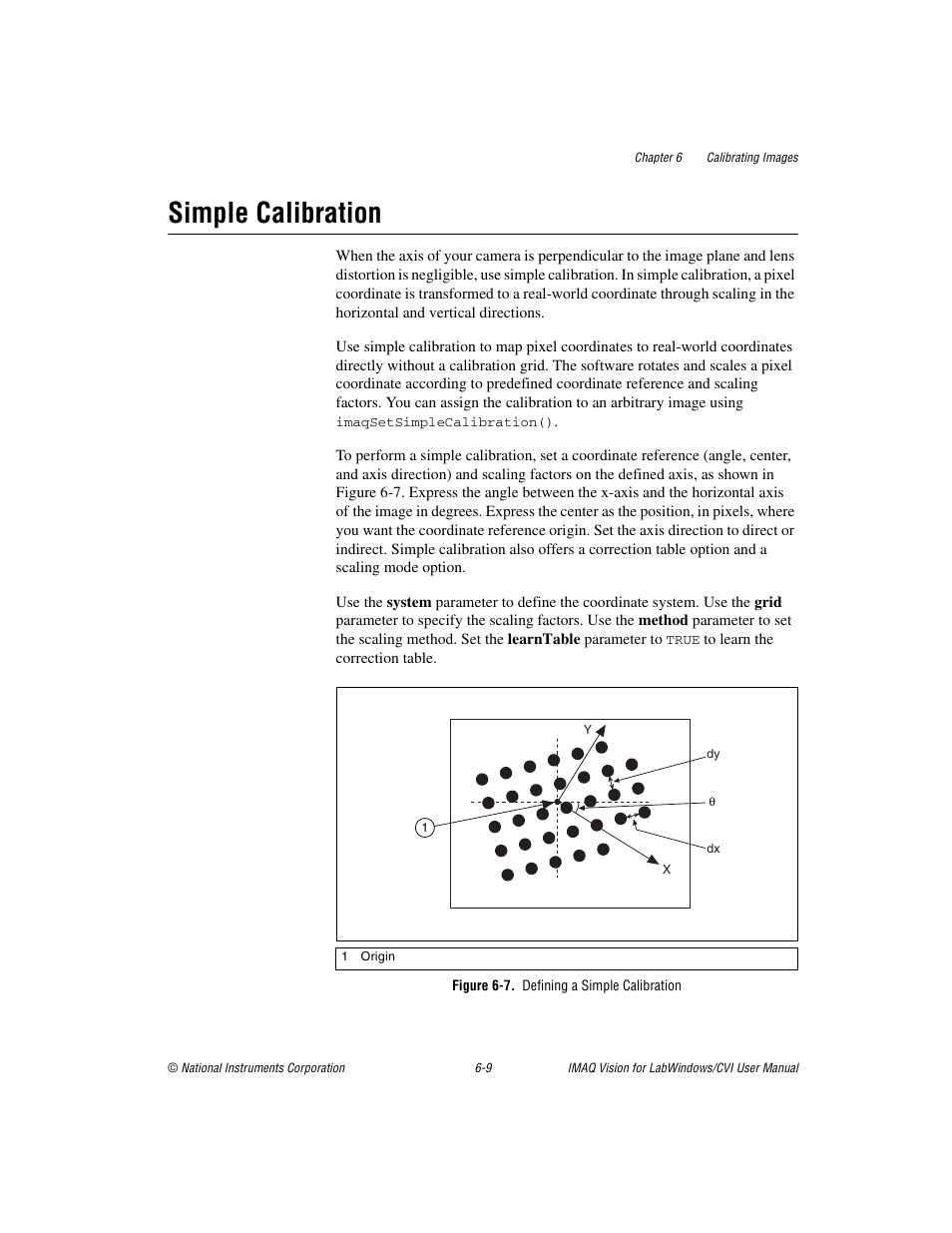 Simple calibration, Figure 6-7. defining a simple calibration, Simple calibration -9 | National Instruments IMAQ Vision for LabWindows TM /CVI User Manual | Page 94 / 119