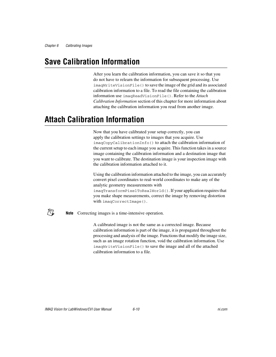Save calibration information, Attach calibration information | National Instruments IMAQ Vision for LabWindows TM /CVI User Manual | Page 95 / 119