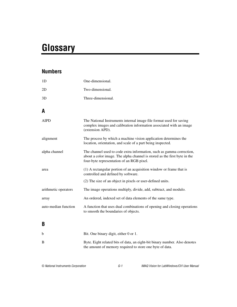 Glossary, Numbers | National Instruments IMAQ Vision for LabWindows TM /CVI User Manual | Page 97 / 119