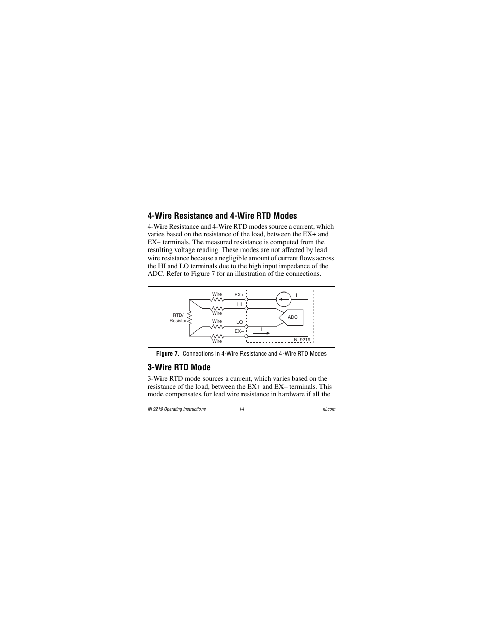 Wire resistance and 4-wire rtd modes, Wire rtd mode | National Instruments NI 9219 User Manual | Page 14 / 36