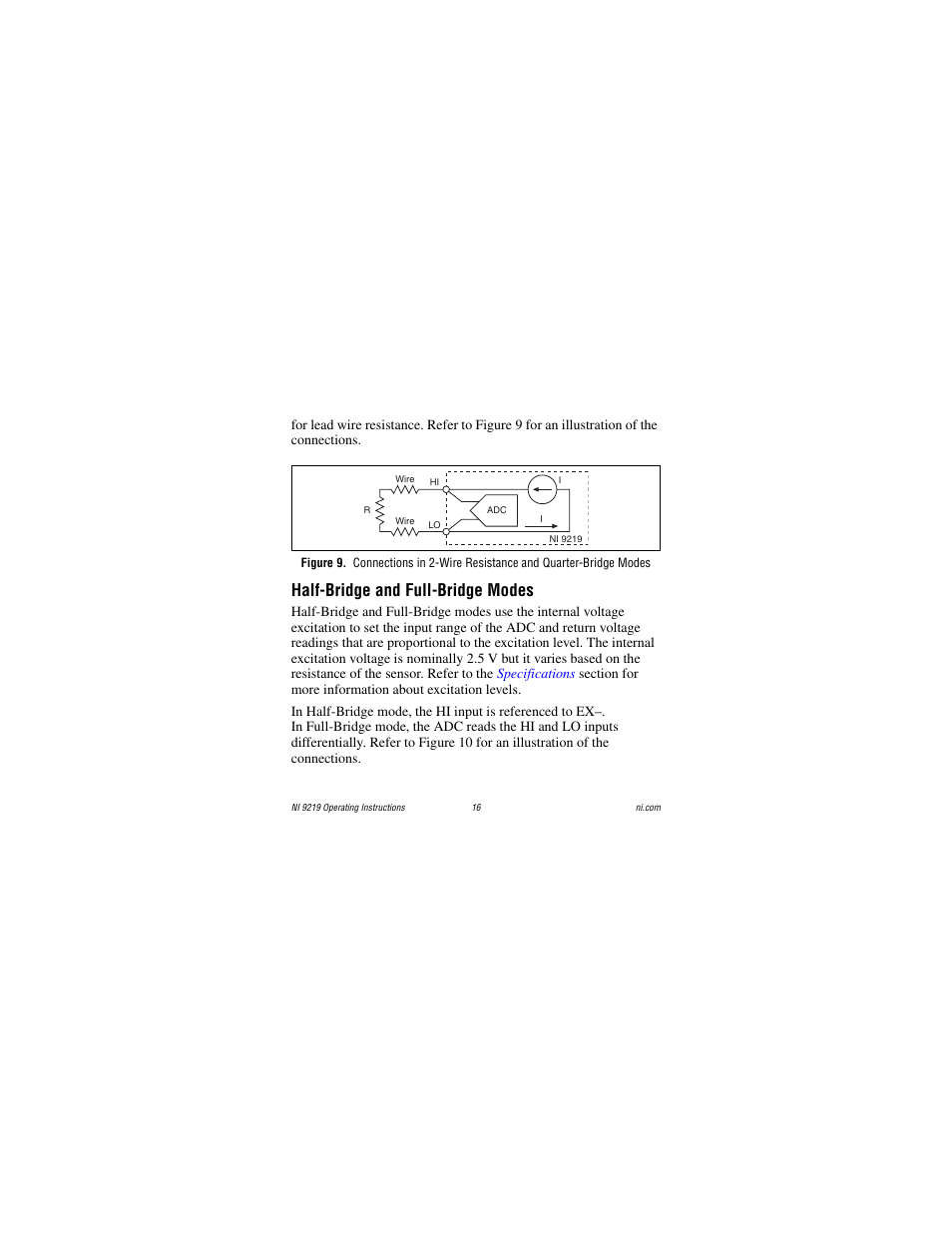 Half-bridge and full-bridge modes | National Instruments NI 9219 User Manual | Page 16 / 36