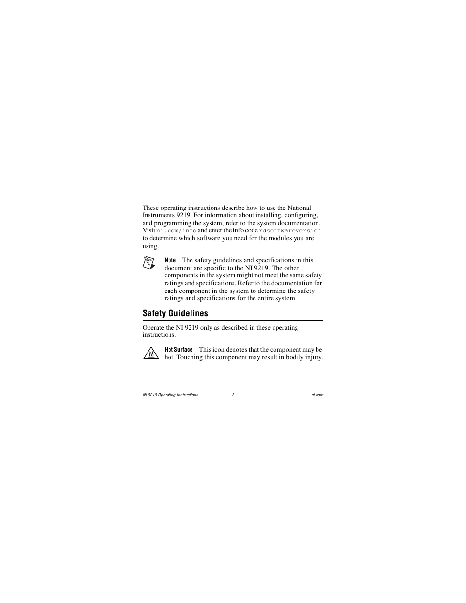 Safety guidelines | National Instruments NI 9219 User Manual | Page 2 / 36