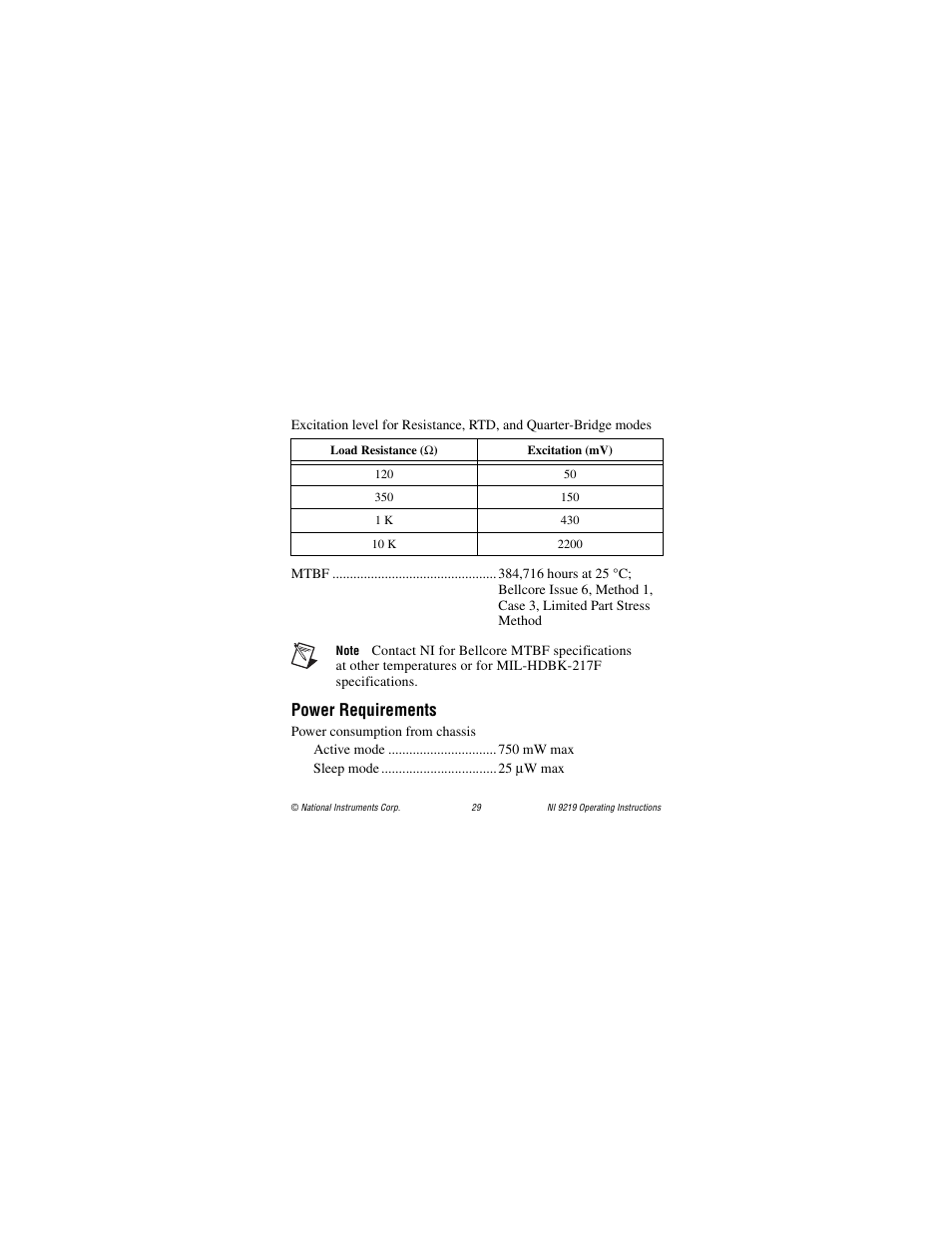 Power requirements | National Instruments NI 9219 User Manual | Page 29 / 36