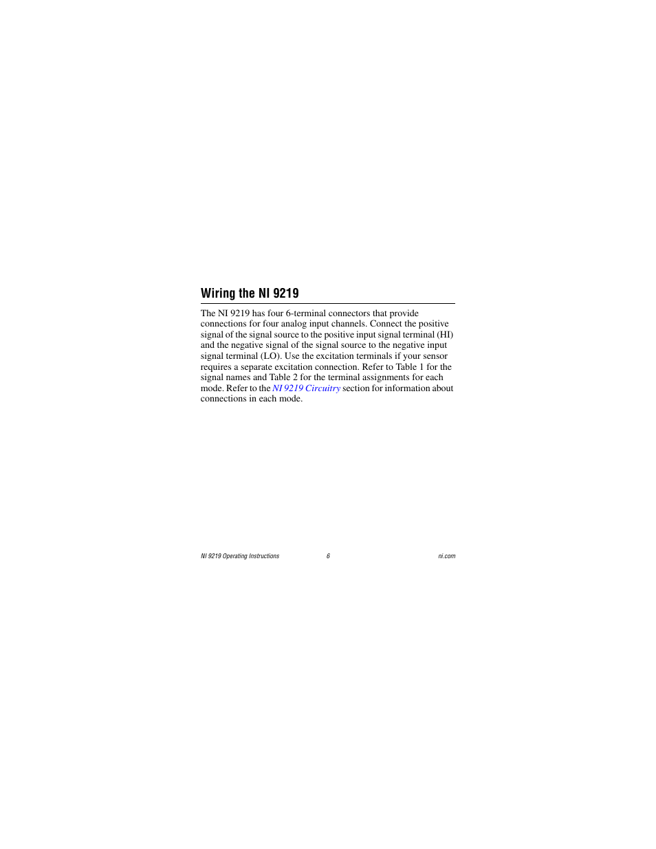 Wiring the ni 9219 | National Instruments NI 9219 User Manual | Page 6 / 36