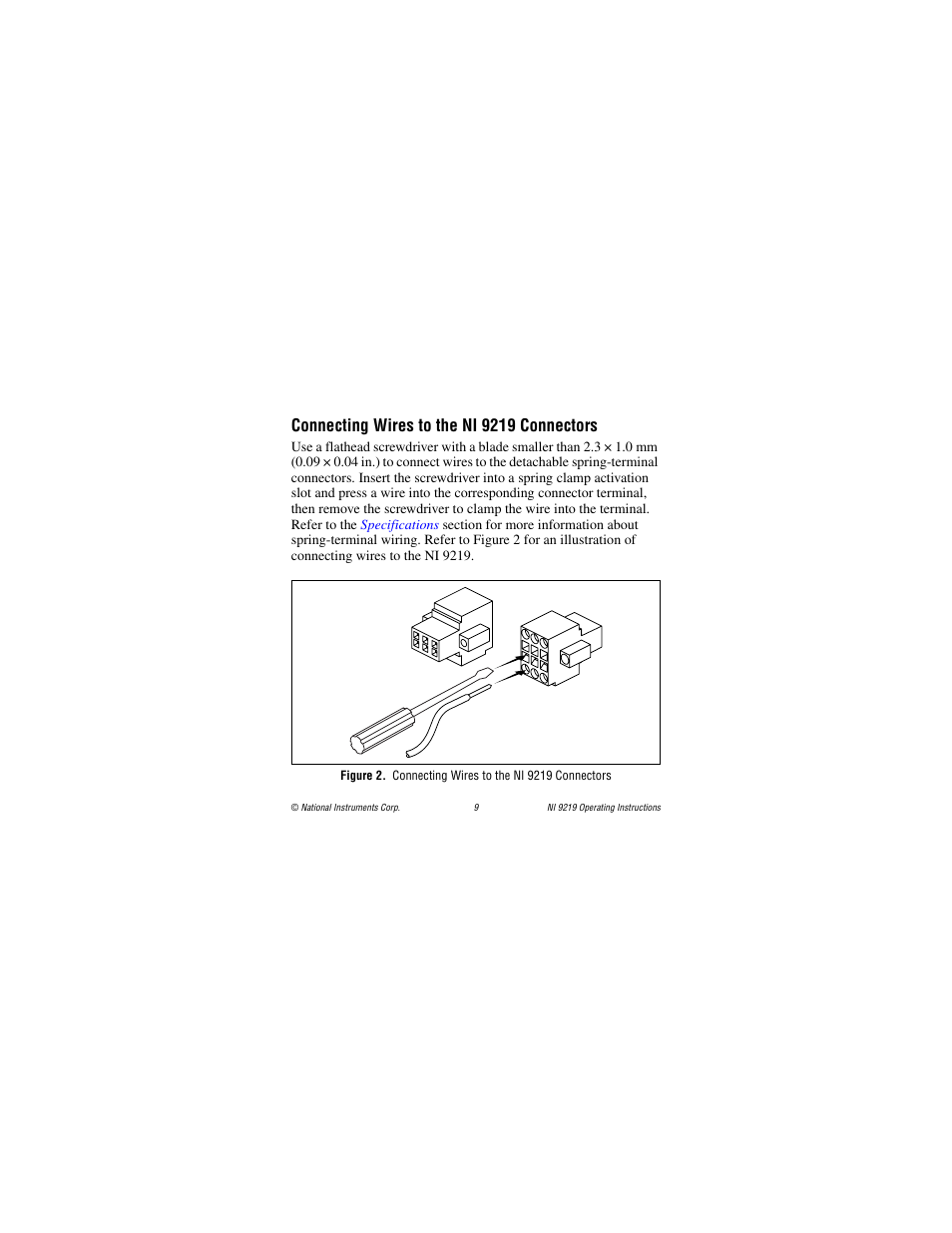 Connecting wires to the ni 9219 connectors | National Instruments NI 9219 User Manual | Page 9 / 36