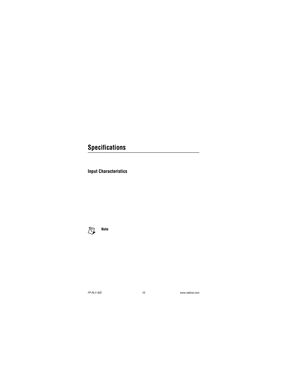 Specifications | National Instruments FP-RLY-420 User Manual | Page 10 / 12