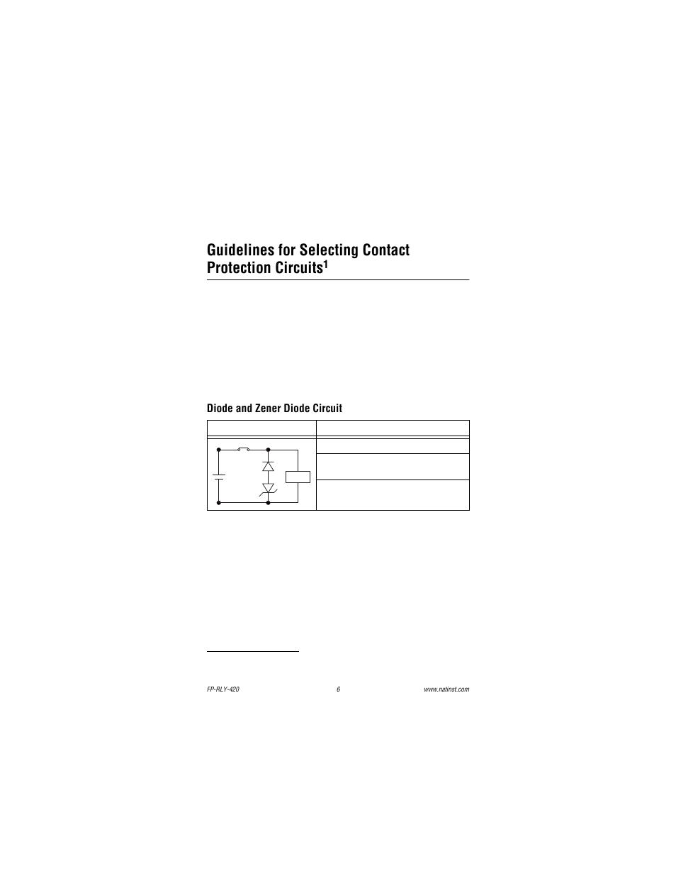 Diode and zener diode circuit, Section | National Instruments FP-RLY-420 User Manual | Page 6 / 12