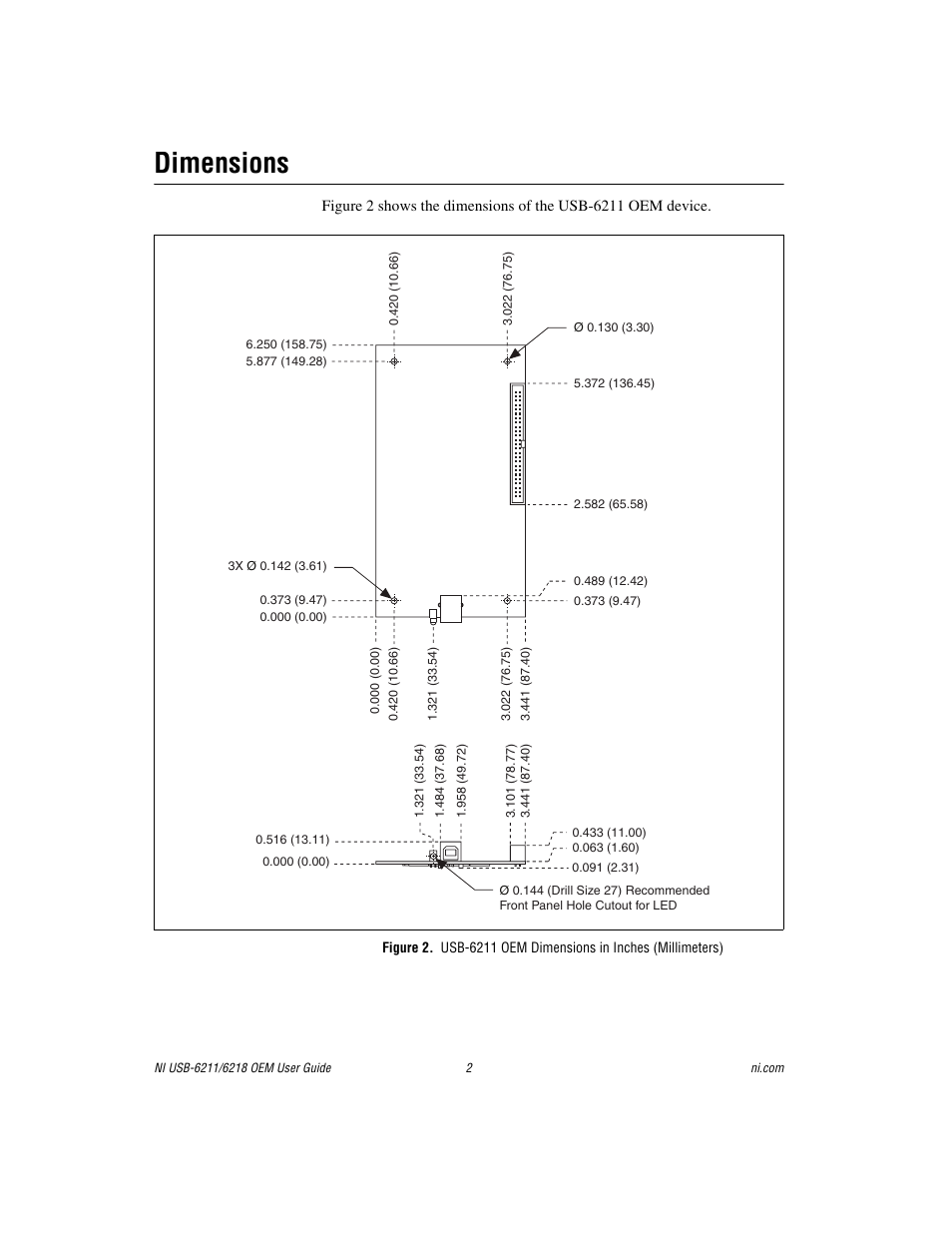 Dimensions | National Instruments 6211 User Manual | Page 2 / 7