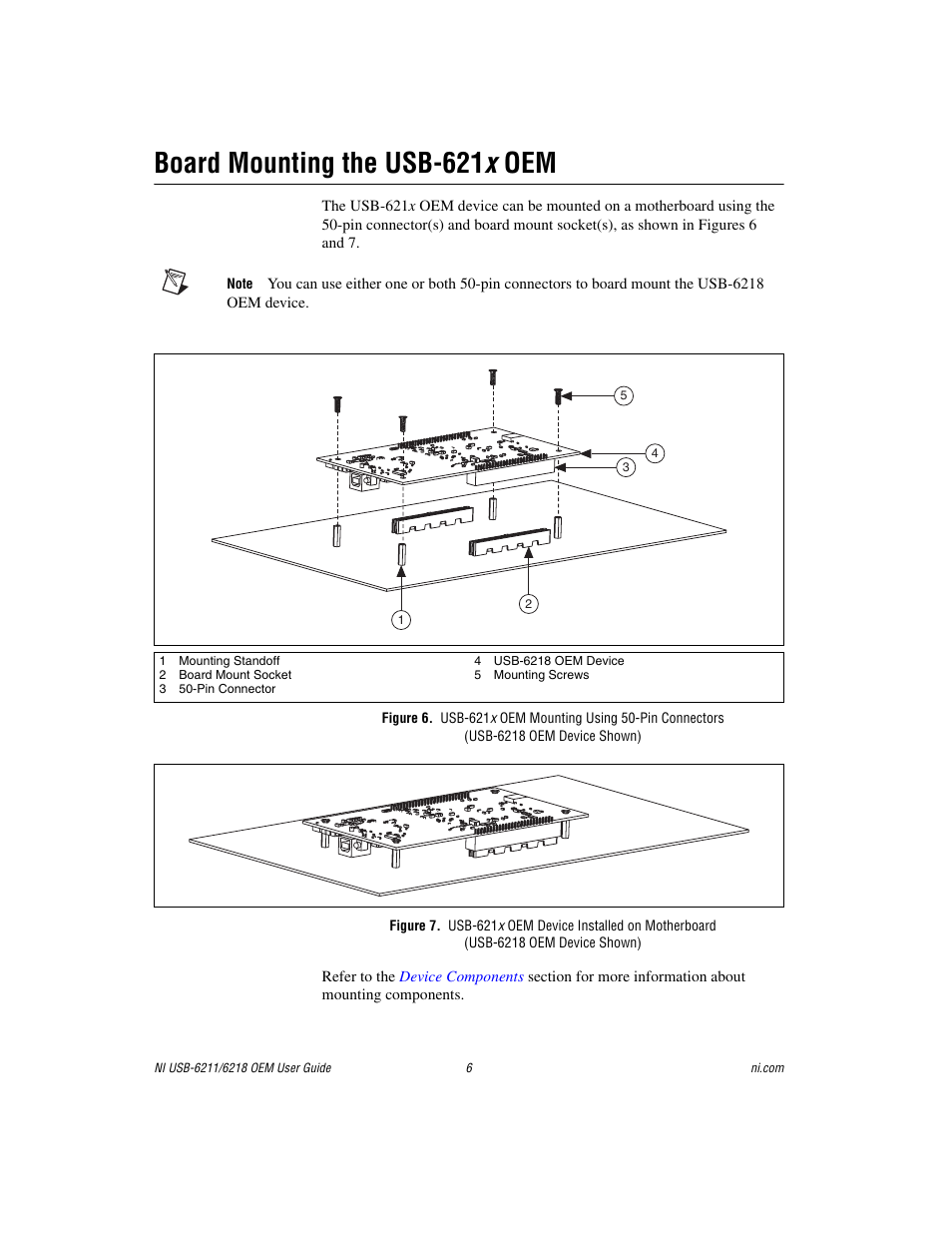 Board mounting the usb-621x oem, Board mounting the usb-621 x oem | National Instruments 6211 User Manual | Page 6 / 7