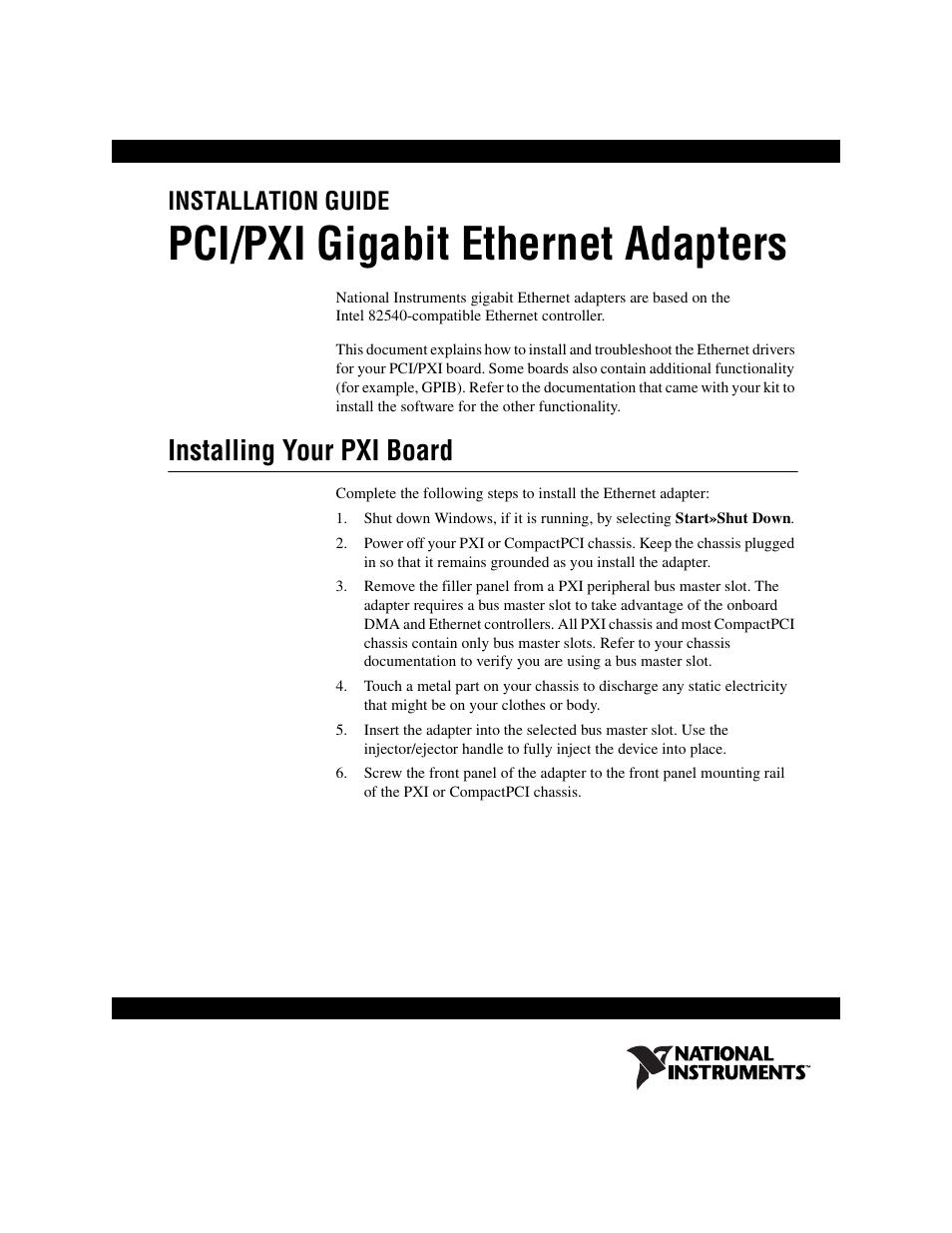 National Instruments Gigabit Ethernet Adapters User Manual | 17 pages