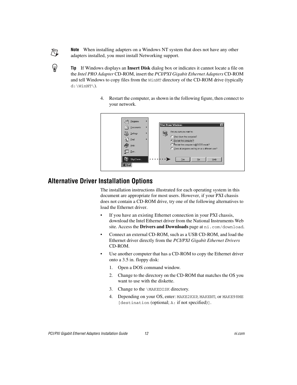 Alternative driver installation options | National Instruments Gigabit Ethernet Adapters User Manual | Page 12 / 17