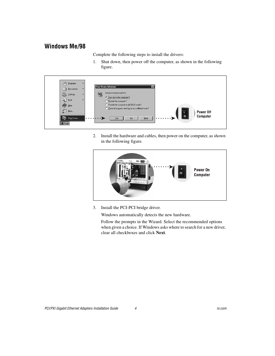Windows me/98 | National Instruments Gigabit Ethernet Adapters User Manual | Page 4 / 17