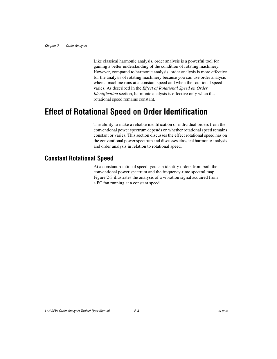 Effect of rotational speed on order identification, Constant rotational speed, Constant rotational speed -4 | National Instruments Order Analysis Toolset User Manual | Page 19 / 63
