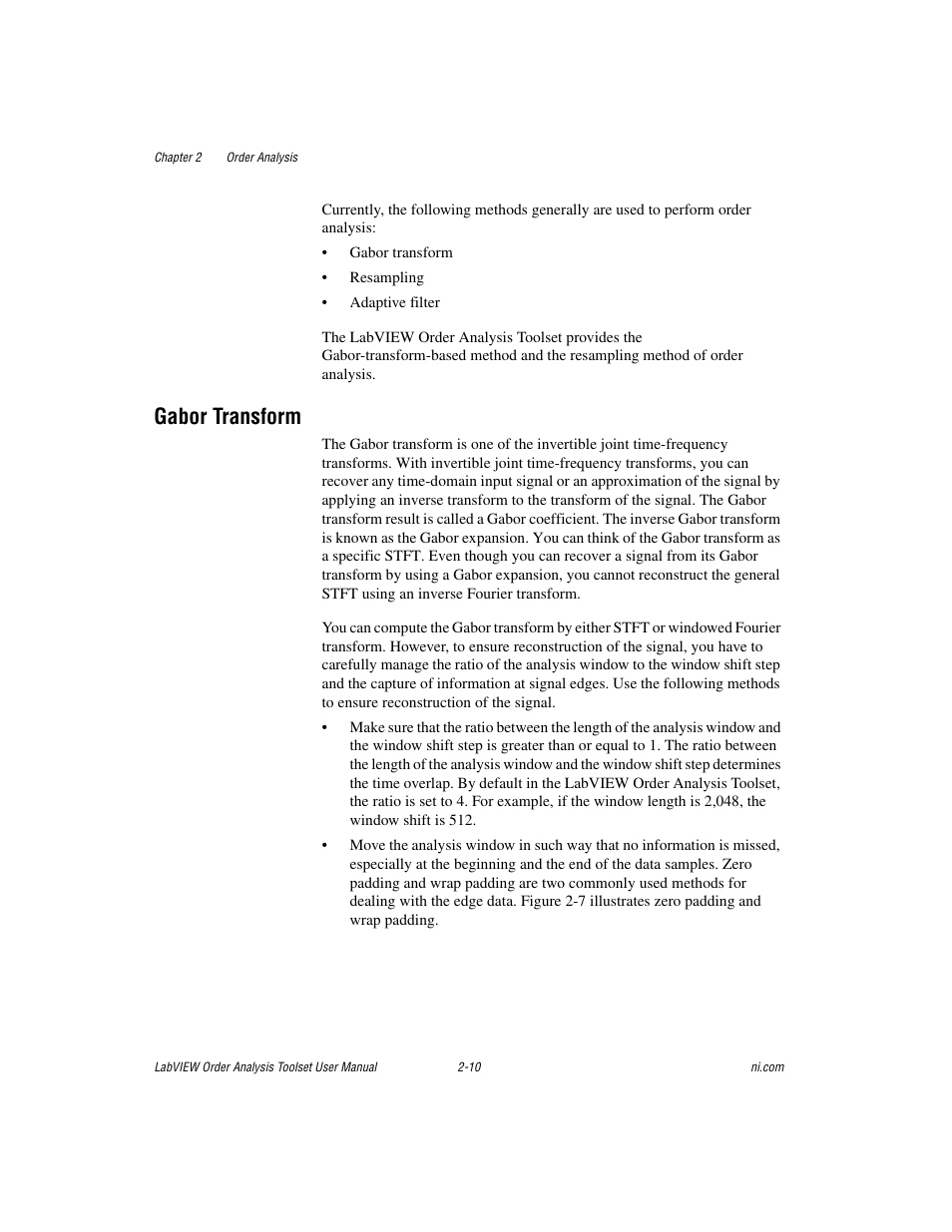 Gabor transform, Gabor transform -10 | National Instruments Order Analysis Toolset User Manual | Page 25 / 63