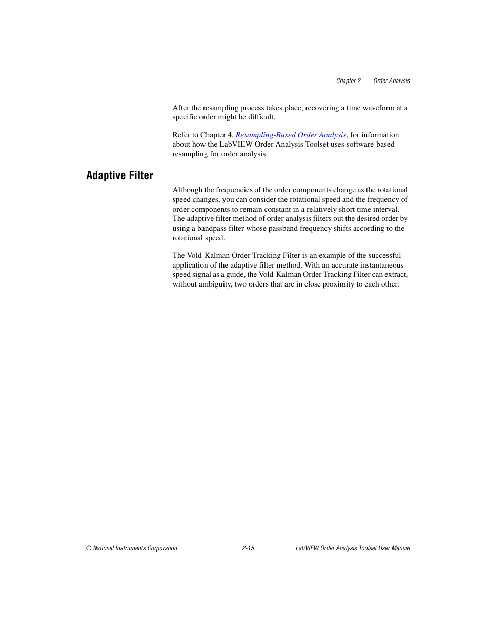 Adaptive filter, Adaptive filter -15 | National Instruments Order Analysis Toolset User Manual | Page 30 / 63