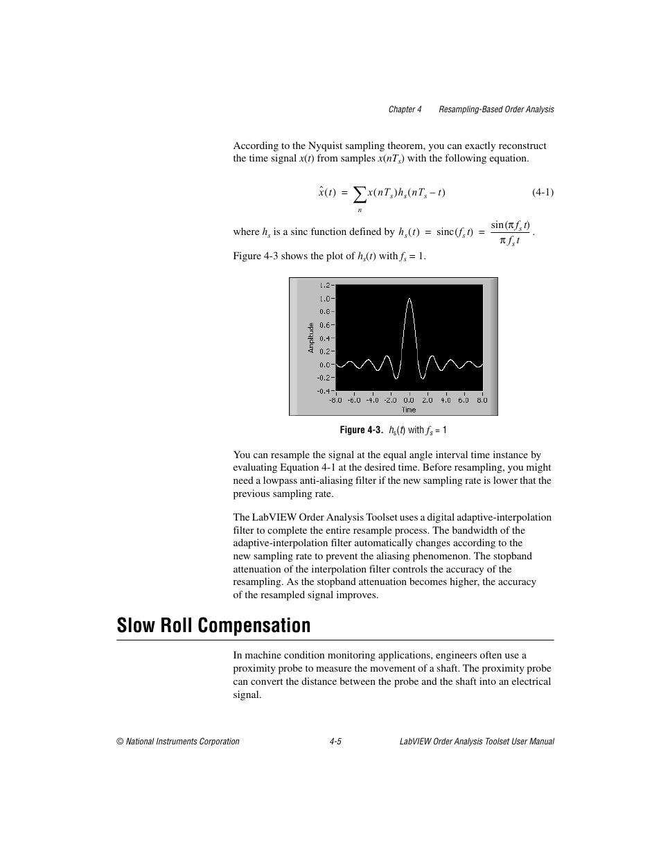 Figure 4-3. hs(t) with fs = 1, Slow roll compensation, Slow roll compensation -5 | National Instruments Order Analysis Toolset User Manual | Page 45 / 63