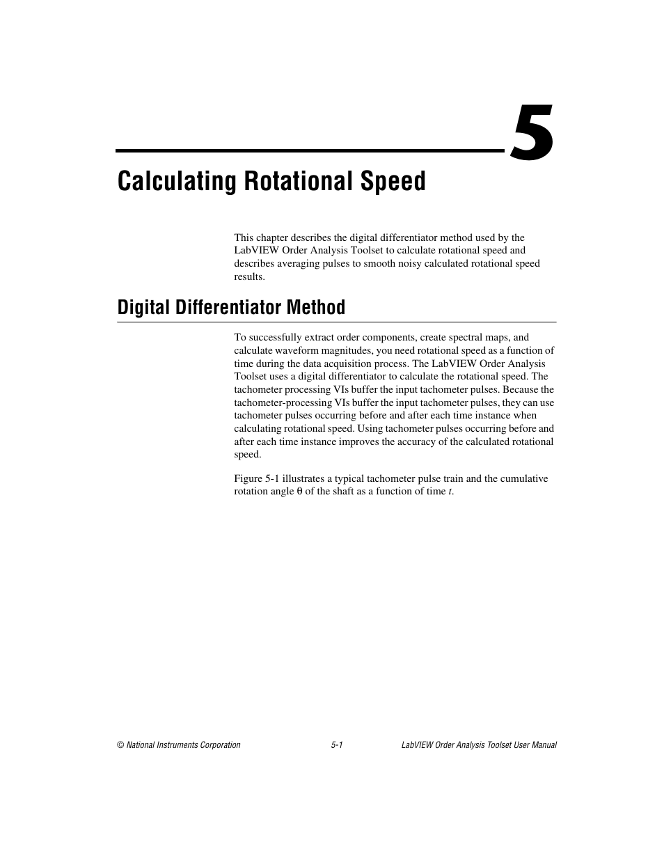 Chapter 5 calculating rotational speed, Digital differentiator method, Digital differentiator method -1 | Calculating rotational speed | National Instruments Order Analysis Toolset User Manual | Page 47 / 63