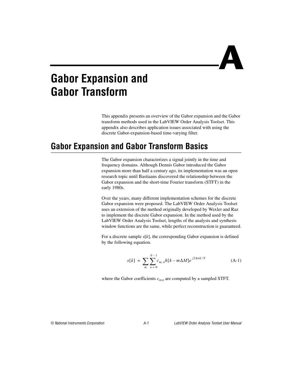 Appendix a gabor expansion and gabor transform, Gabor expansion and gabor transform basics, Ndix a | Gabor expansion and gabor transform, For more | National Instruments Order Analysis Toolset User Manual | Page 51 / 63