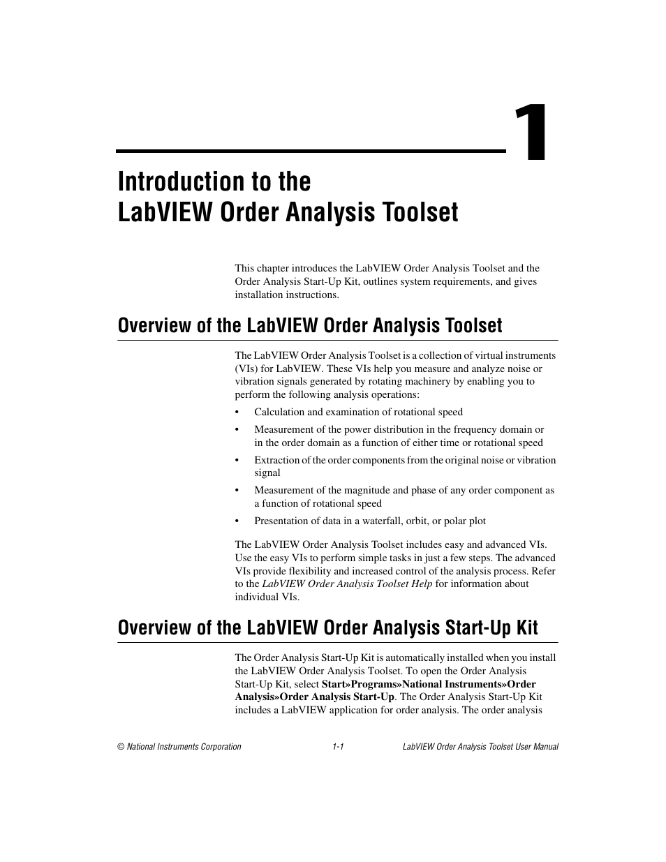 Overview of the labview order analysis toolset, Introduction to the, Labview order analysis toolset | For inf, Introduction to the labview order analysis toolset | National Instruments Order Analysis Toolset User Manual | Page 8 / 63