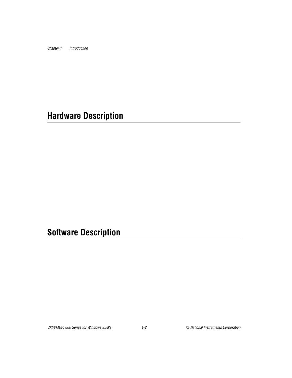 Hardware description, Software description, Hardware description -2 software description -2 | National Instruments VXI/VME 600 User Manual | Page 13 / 61