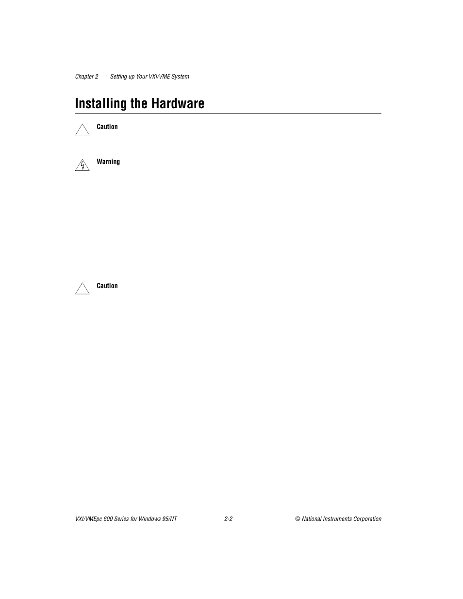 Installing the hardware, Installing the hardware -2 | National Instruments VXI/VME 600 User Manual | Page 18 / 61