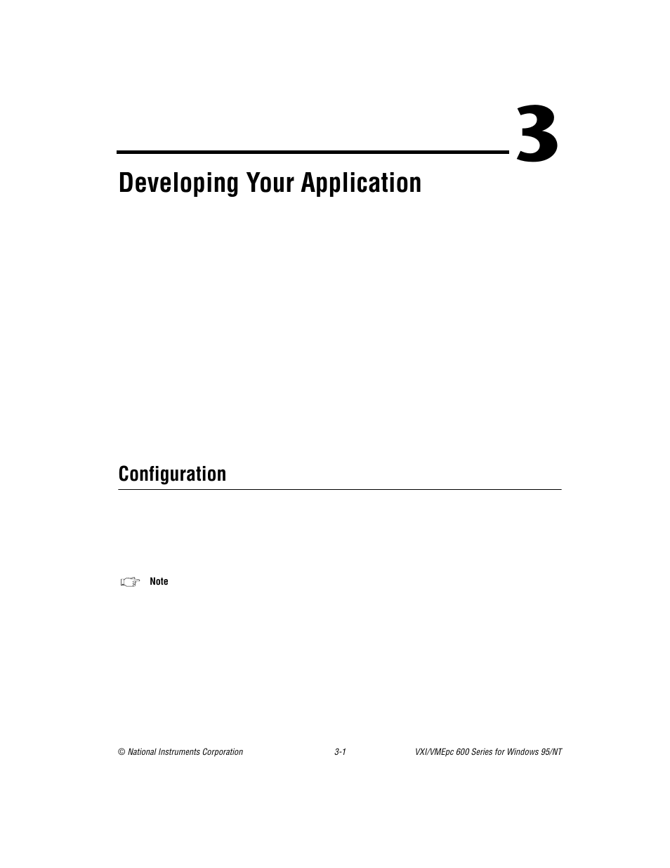 Chapter 3 developing your application, Configuration, Configuration -1 | Er 3, Developing your applicatio, Apter 3, Developing your application, Chapter 3 | National Instruments VXI/VME 600 User Manual | Page 21 / 61