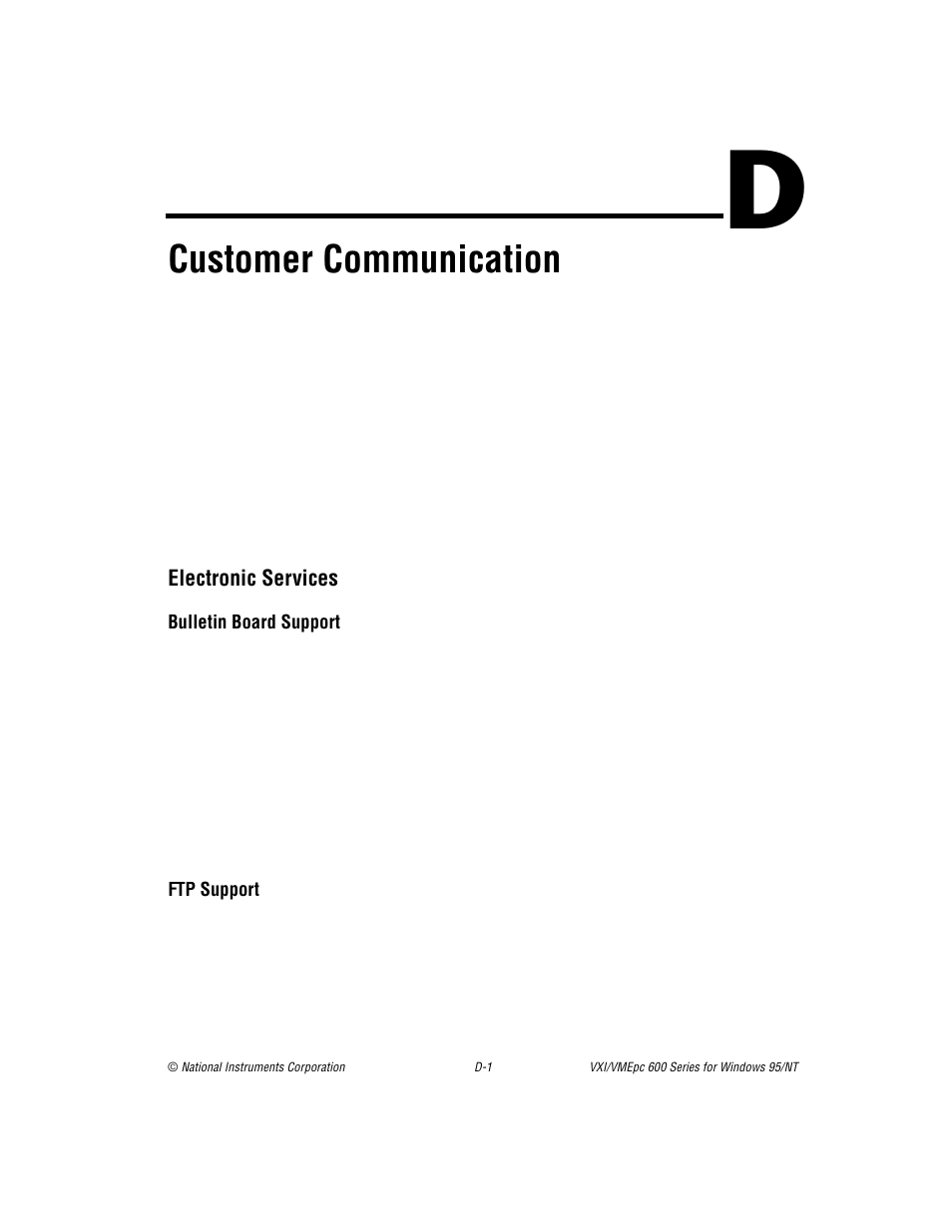 Appendix d customer communication, Electronic services, Customer communicatio | Customer communication | National Instruments VXI/VME 600 User Manual | Page 42 / 61