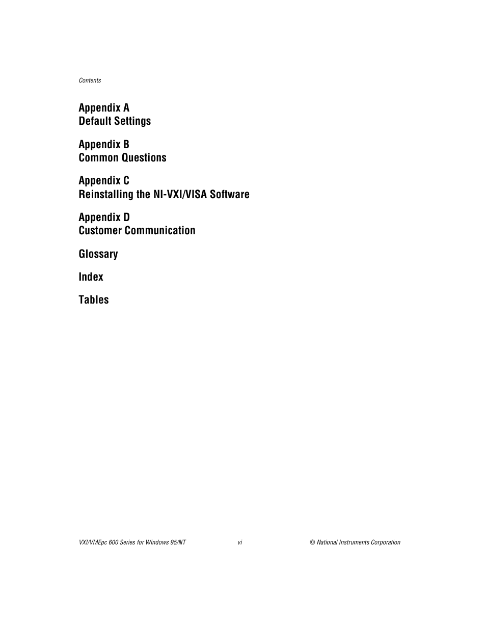 Tables | National Instruments VXI/VME 600 User Manual | Page 6 / 61