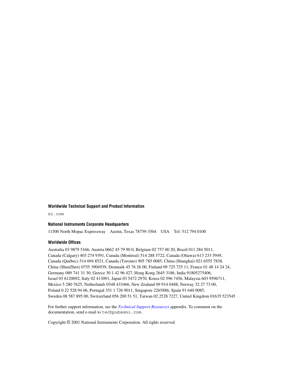 Support, National instruments corporate headquarters, Worldwide offices | National Instruments PXI NI 8171 Series User Manual | Page 2 / 73