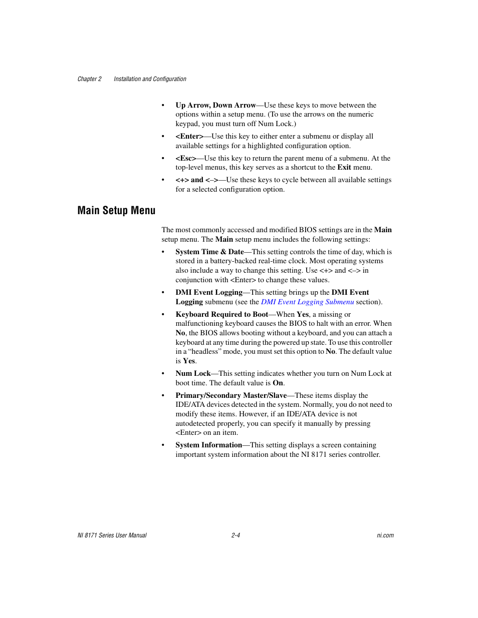 Main setup menu, Main setup menu -4 | National Instruments PXI NI 8171 Series User Manual | Page 20 / 73