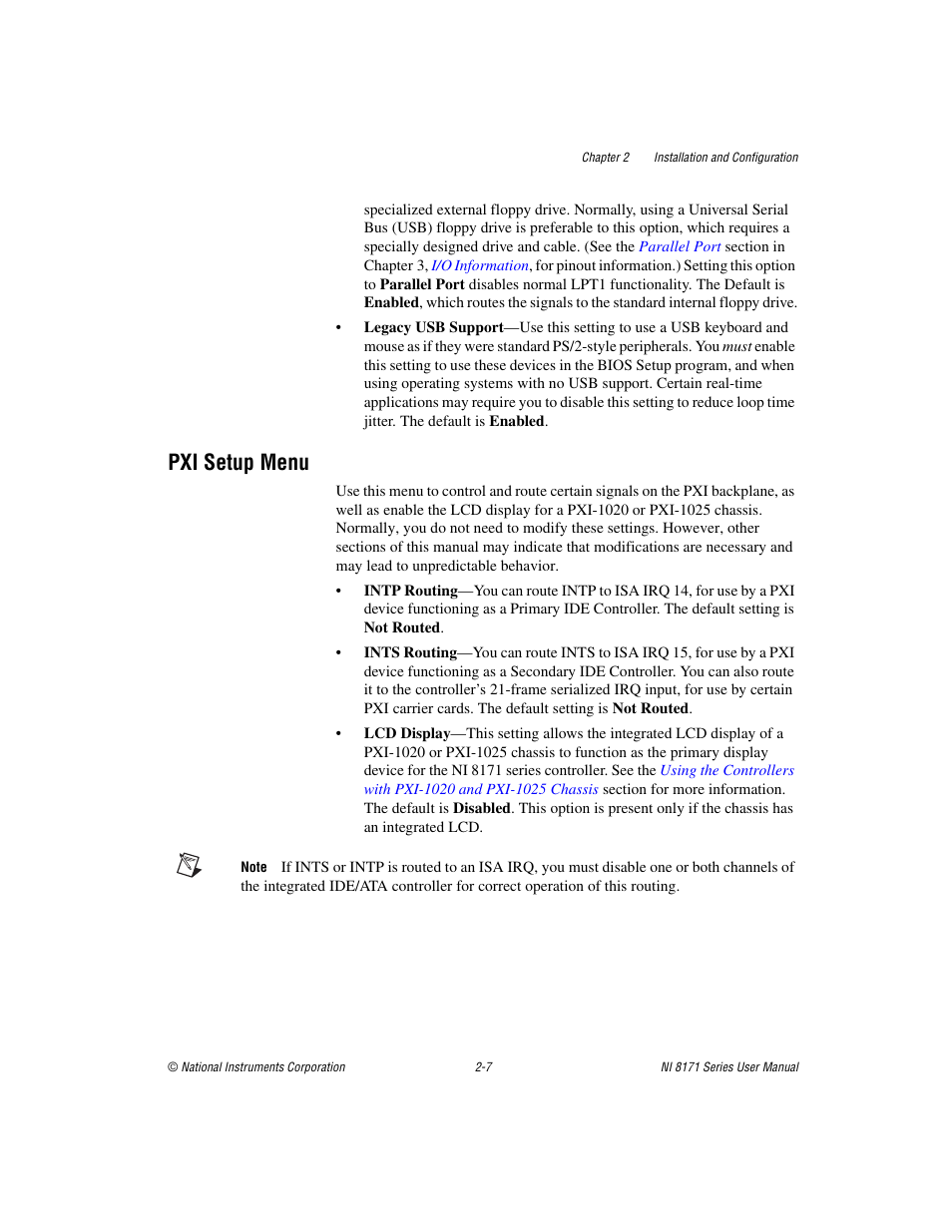 Pxi setup menu, Pxi setup menu -7 | National Instruments PXI NI 8171 Series User Manual | Page 23 / 73