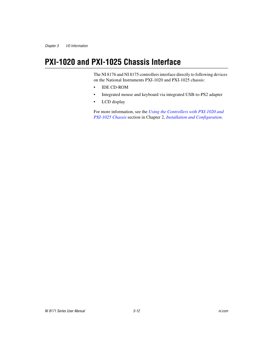 Pxi-1020 and pxi-1025 chassis interface, Pxi-1020 and pxi-1025 chassis interface -12 | National Instruments PXI NI 8171 Series User Manual | Page 44 / 73