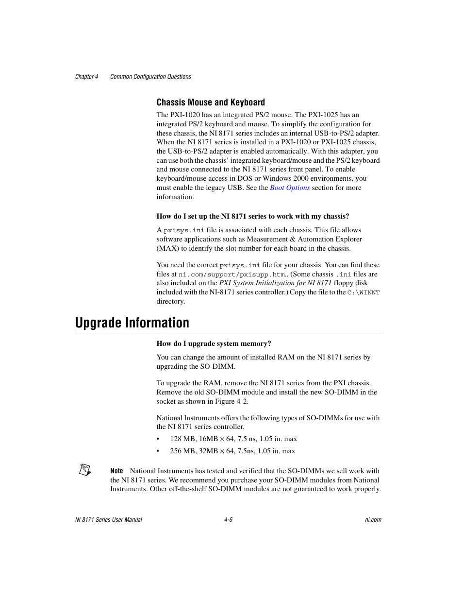Upgrade information, Upgrade information -6 | National Instruments PXI NI 8171 Series User Manual | Page 50 / 73