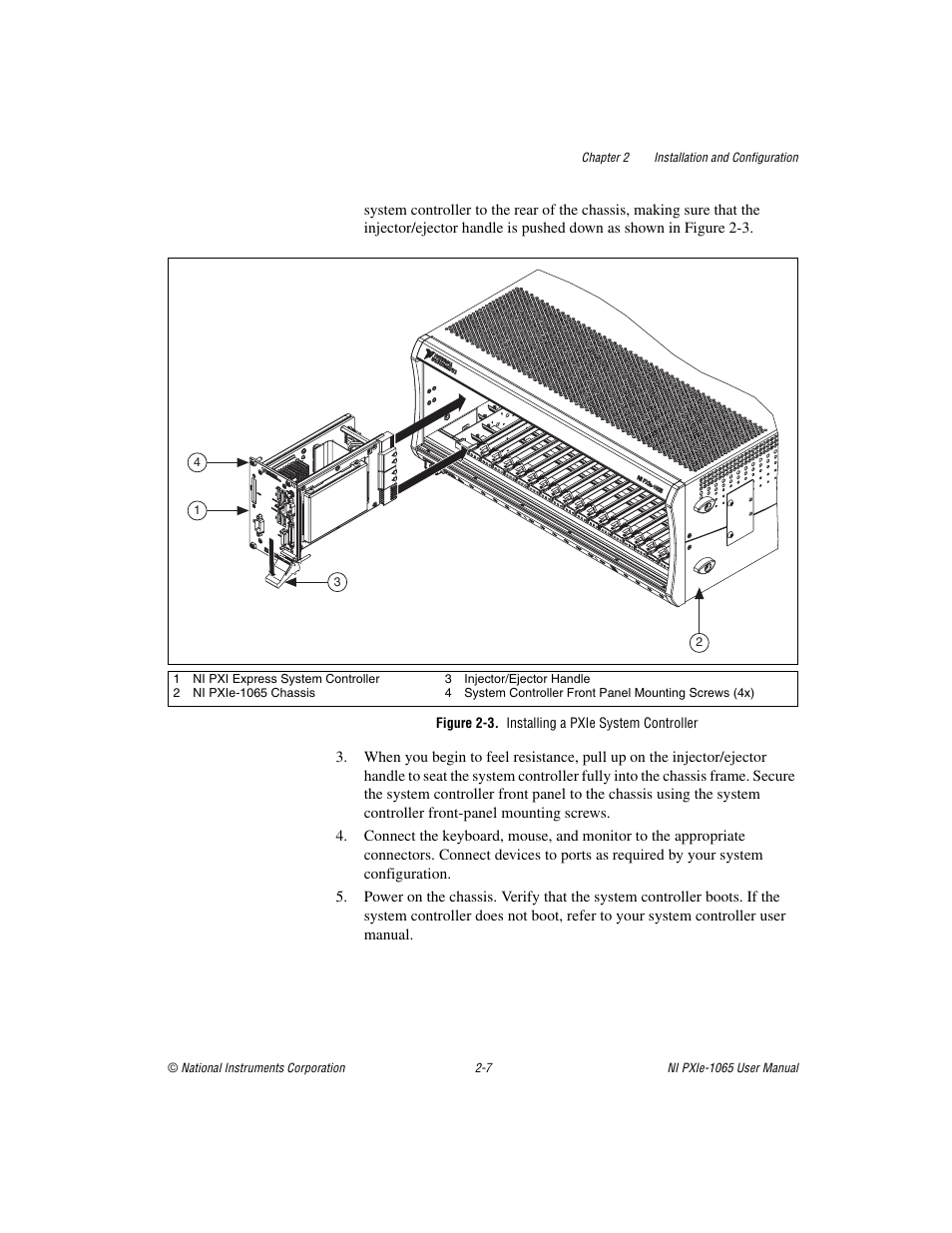 Figure 2-3. installing a pxie system controller | National Instruments PXI Express NI PXIe-1065 User Manual | Page 28 / 75