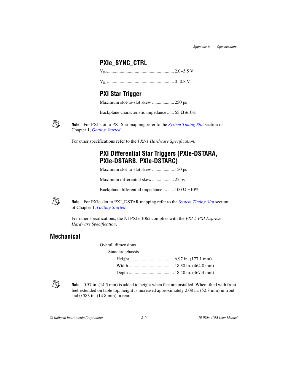 Pxie_sync_ctrl, Pxi star trigger, Mechanical | National Instruments PXI Express NI PXIe-1065 User Manual | Page 50 / 75