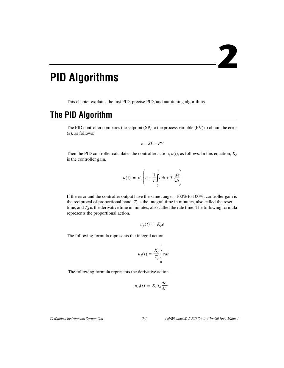 Chapter 2 pid algorithms, The pid algorithm, The pid algorithm -1 | Pid algorithms | National Instruments PID Control Toolkit 371685C-01 User Manual | Page 10 / 39