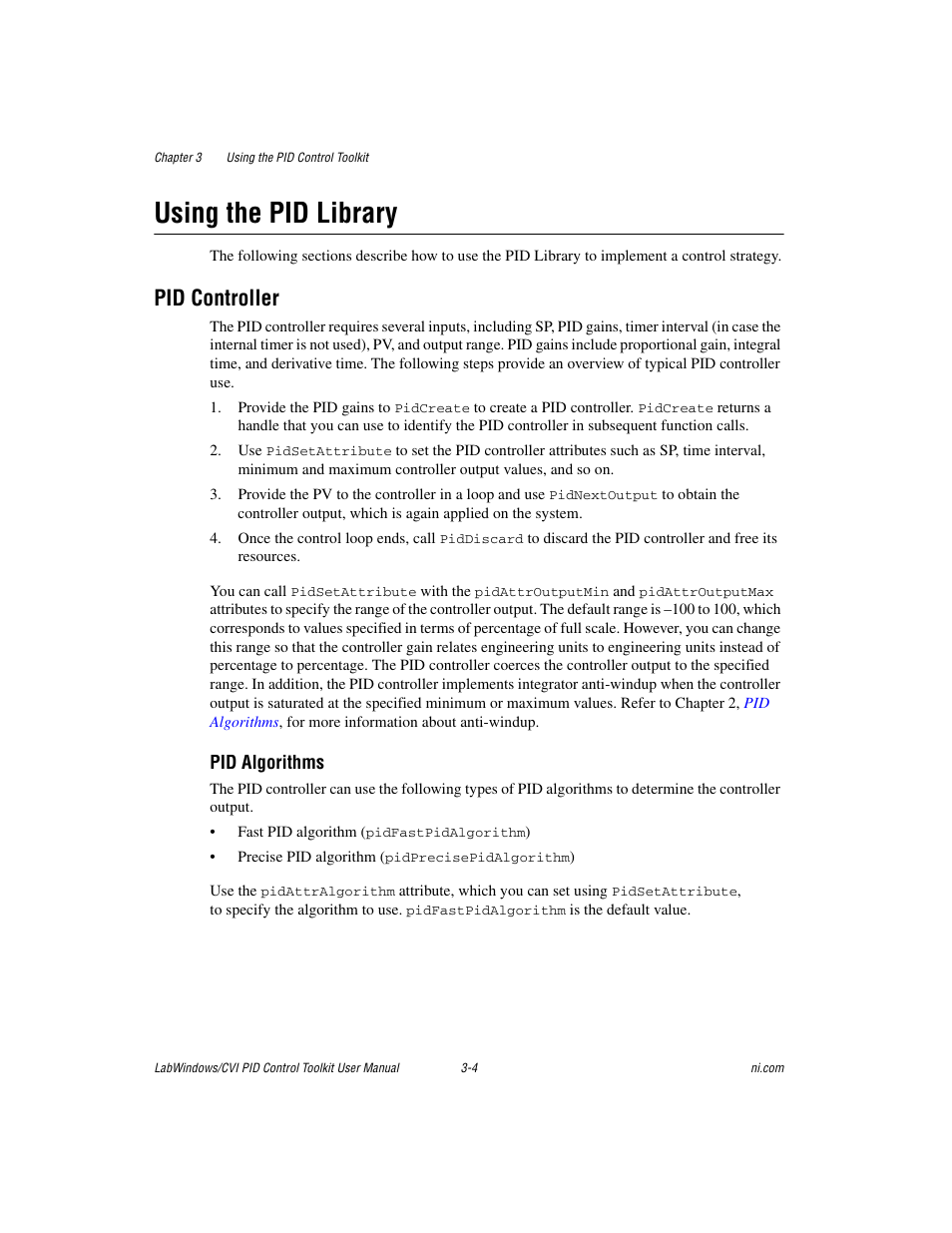 Using the pid library, Pid controller, Using the pid library -4 | Pid controller -4 | National Instruments PID Control Toolkit 371685C-01 User Manual | Page 21 / 39