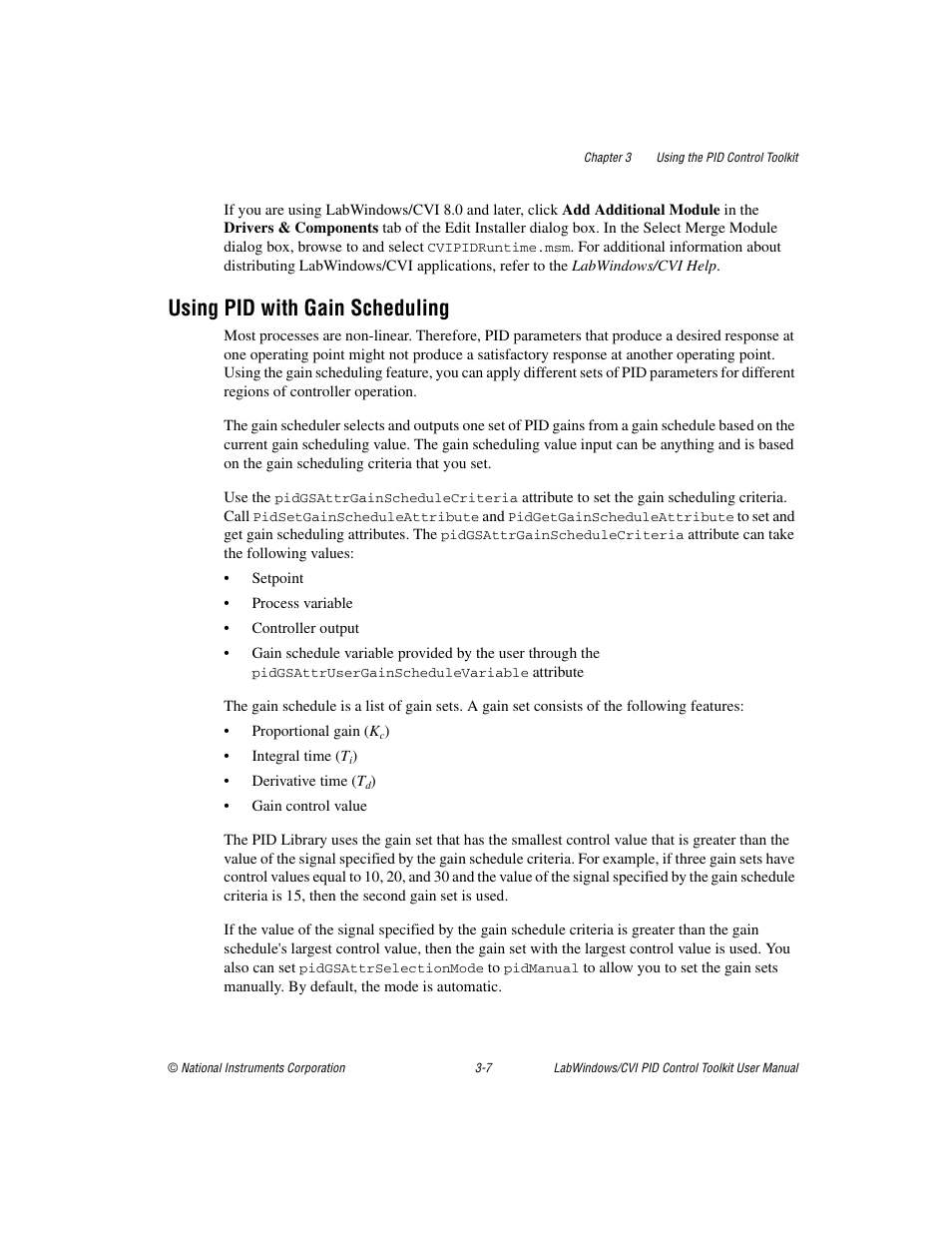 Using pid with gain scheduling, Using pid with gain scheduling -7 | National Instruments PID Control Toolkit 371685C-01 User Manual | Page 24 / 39